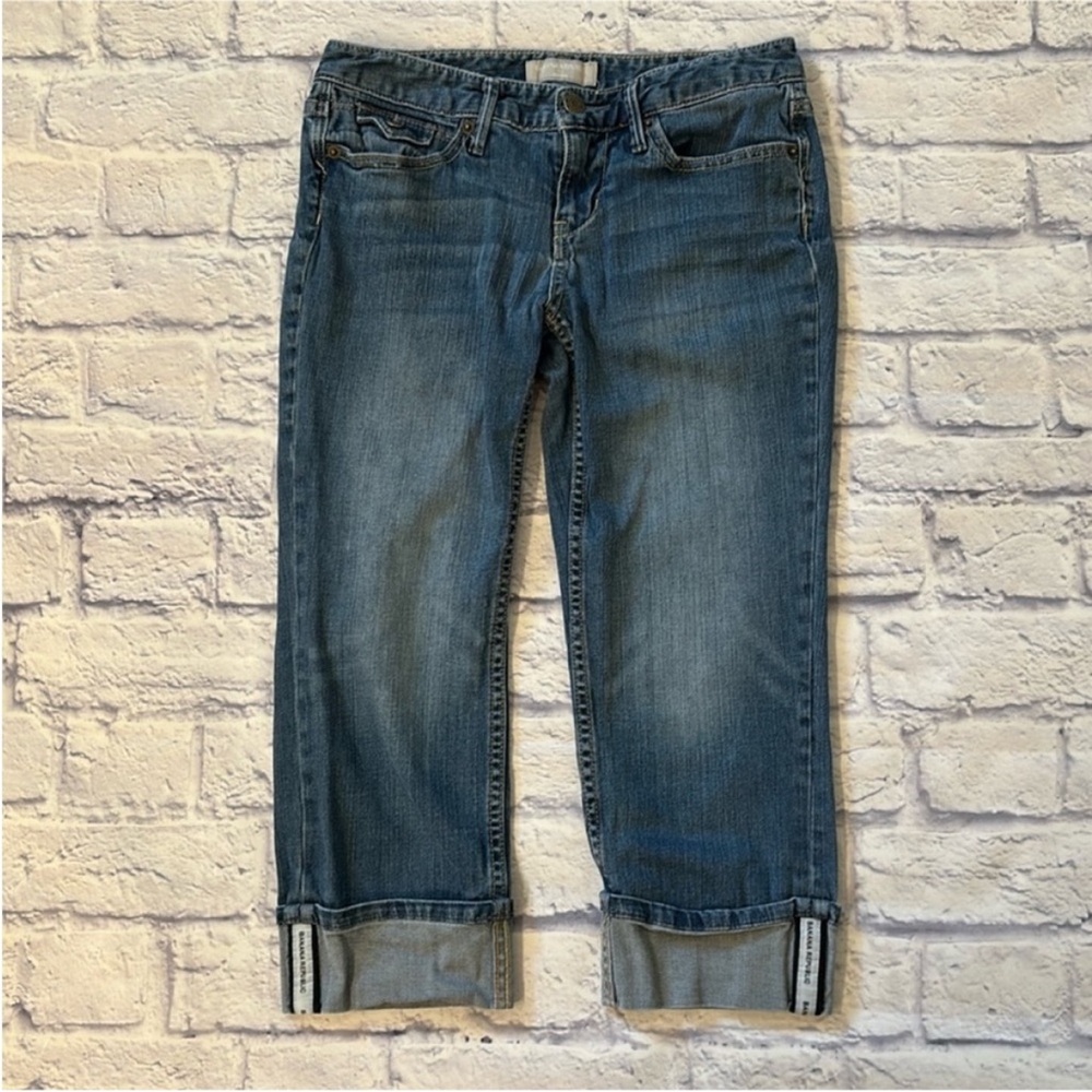 Banana Republic Straight Leg Cropped Jeans Low Rise Cuffed Hem Blue Size 26/2